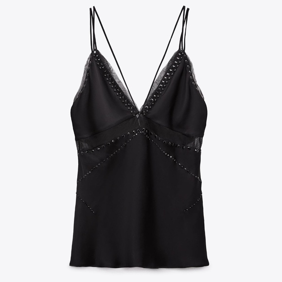 Zara Studded Lace Trim Camisole Top - Picture 1 of 12